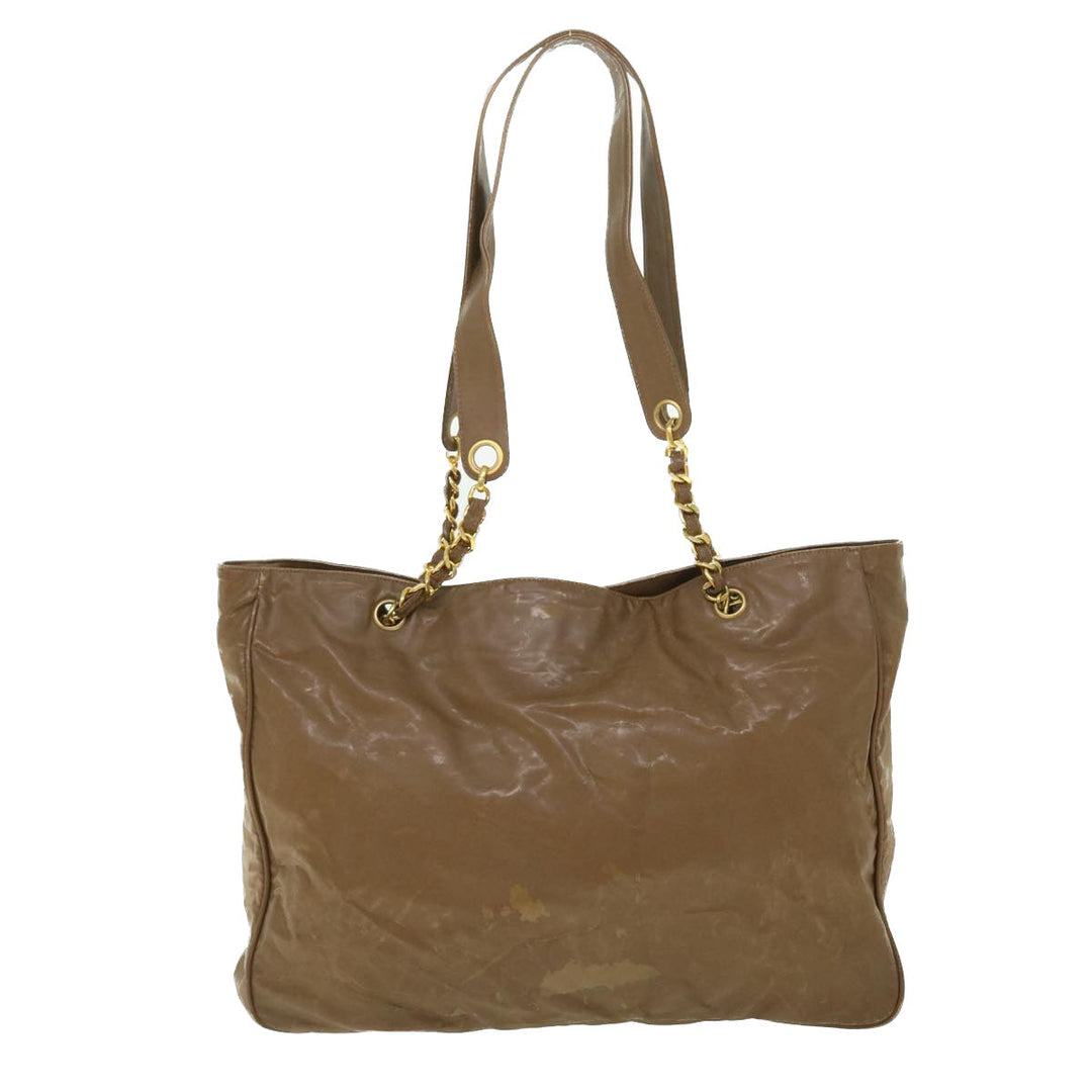 Top Quality Chanel Chain Shoulder Bag Patent leather Brown CC Auth bs7578