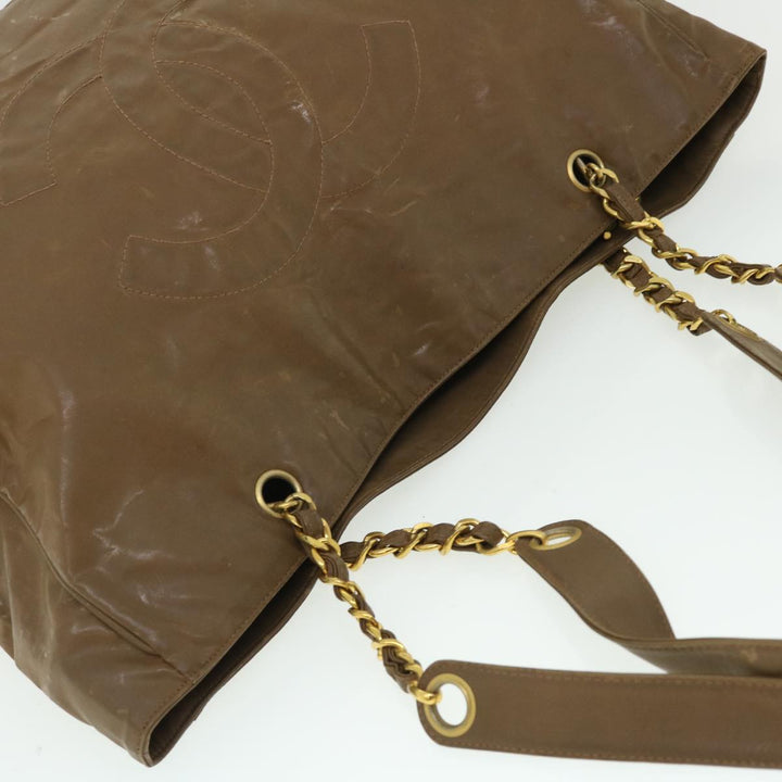 Top Quality Chanel Chain Shoulder Bag Patent leather Brown CC Auth bs7578