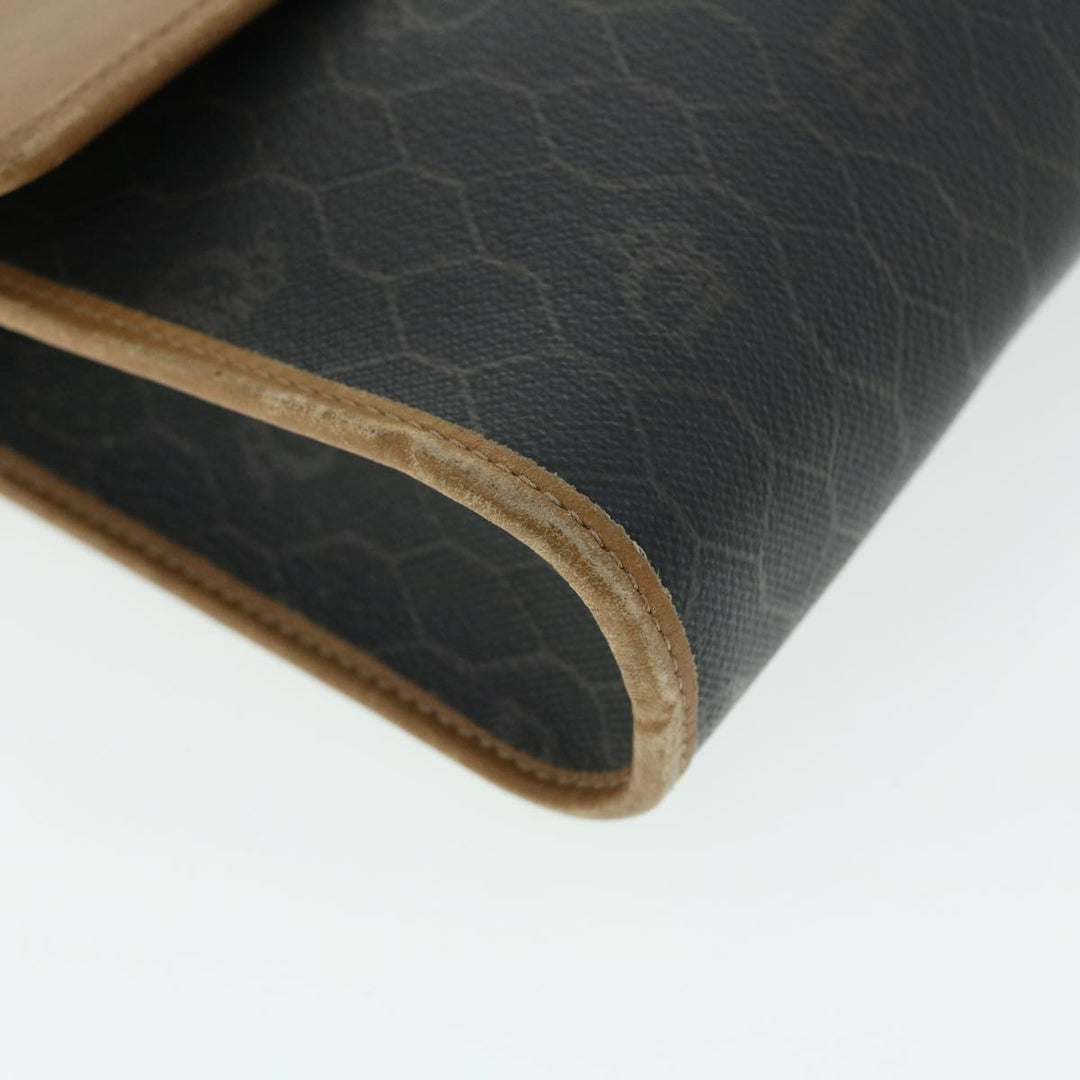 CHRISTIAN Dior Honeycomb Canvas Shoulder Bag PVC Leather Brown Black Auth bs7613