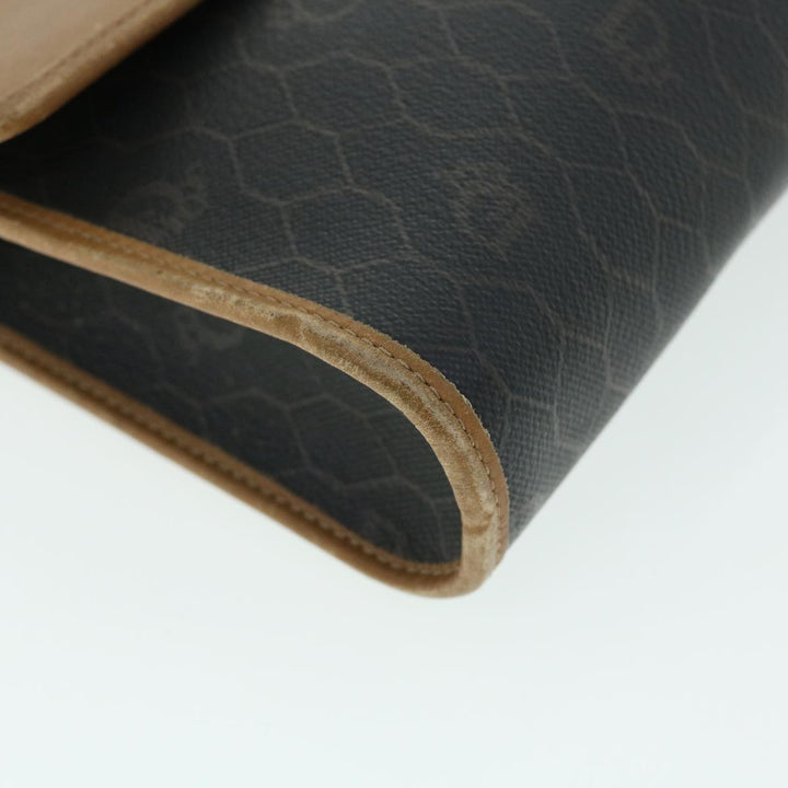 CHRISTIAN Dior Honeycomb Canvas Shoulder Bag PVC Leather Brown Black Auth bs7613