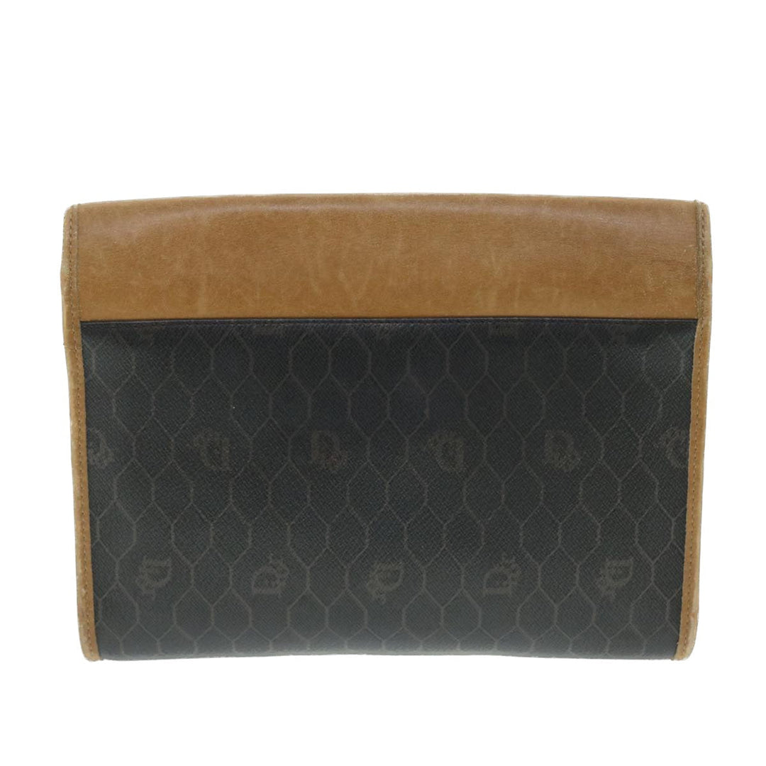CHRISTIAN Dior Honeycomb Canvas Shoulder Bag PVC Leather Brown Black Auth bs7613