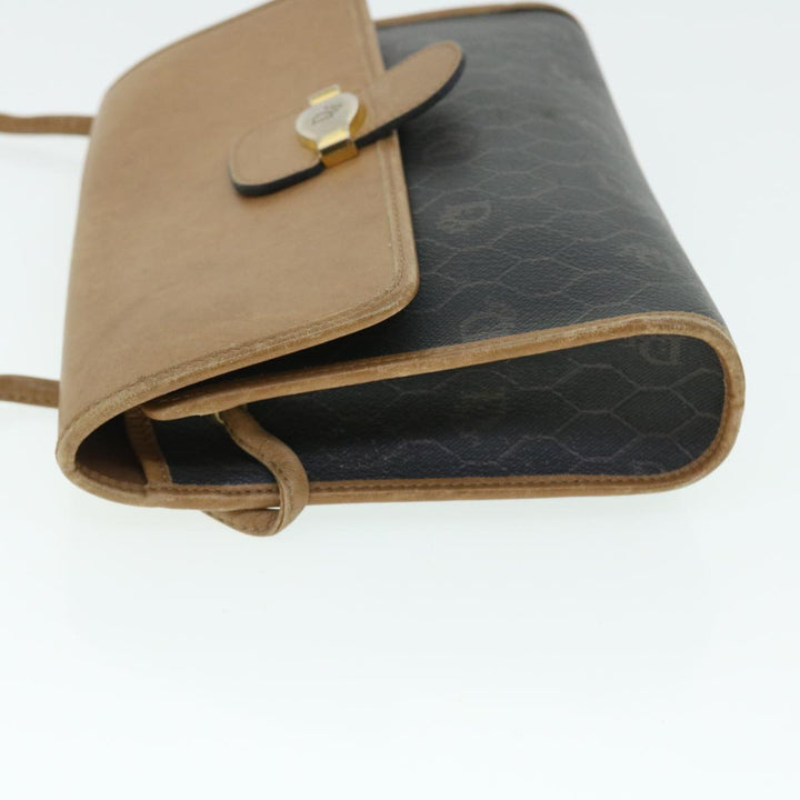 CHRISTIAN Dior Honeycomb Canvas Shoulder Bag PVC Leather Brown Black Auth bs7613