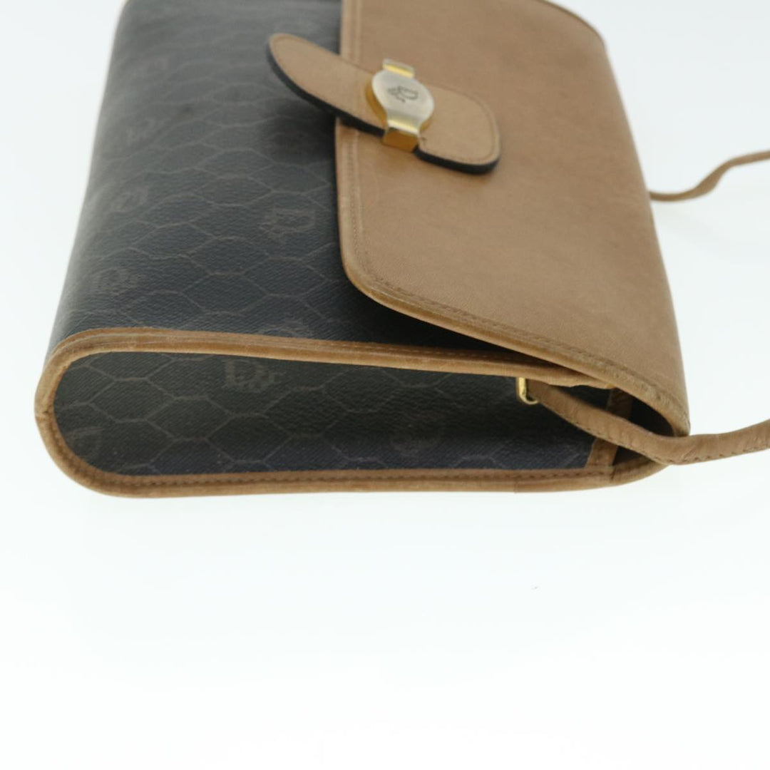 CHRISTIAN Dior Honeycomb Canvas Shoulder Bag PVC Leather Brown Black Auth bs7613