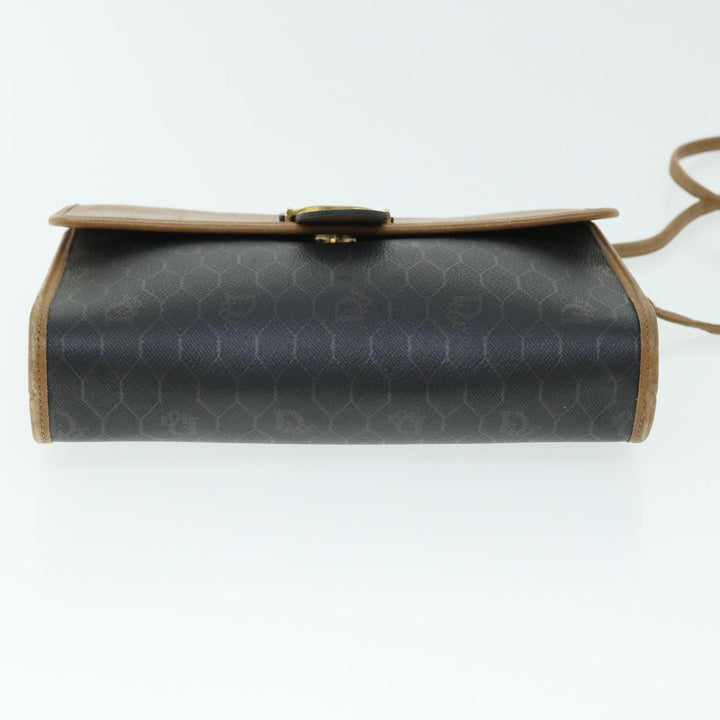 CHRISTIAN Dior Honeycomb Canvas Shoulder Bag PVC Leather Brown Black Auth bs7613