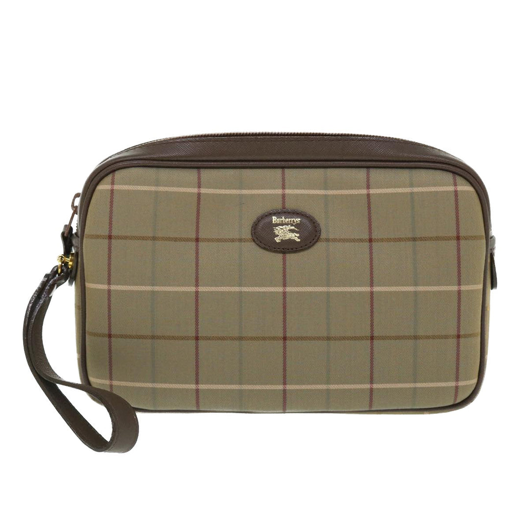 BurberrySs Nova Check Clutch Bag Canvas Leather Brown Auth bs7645