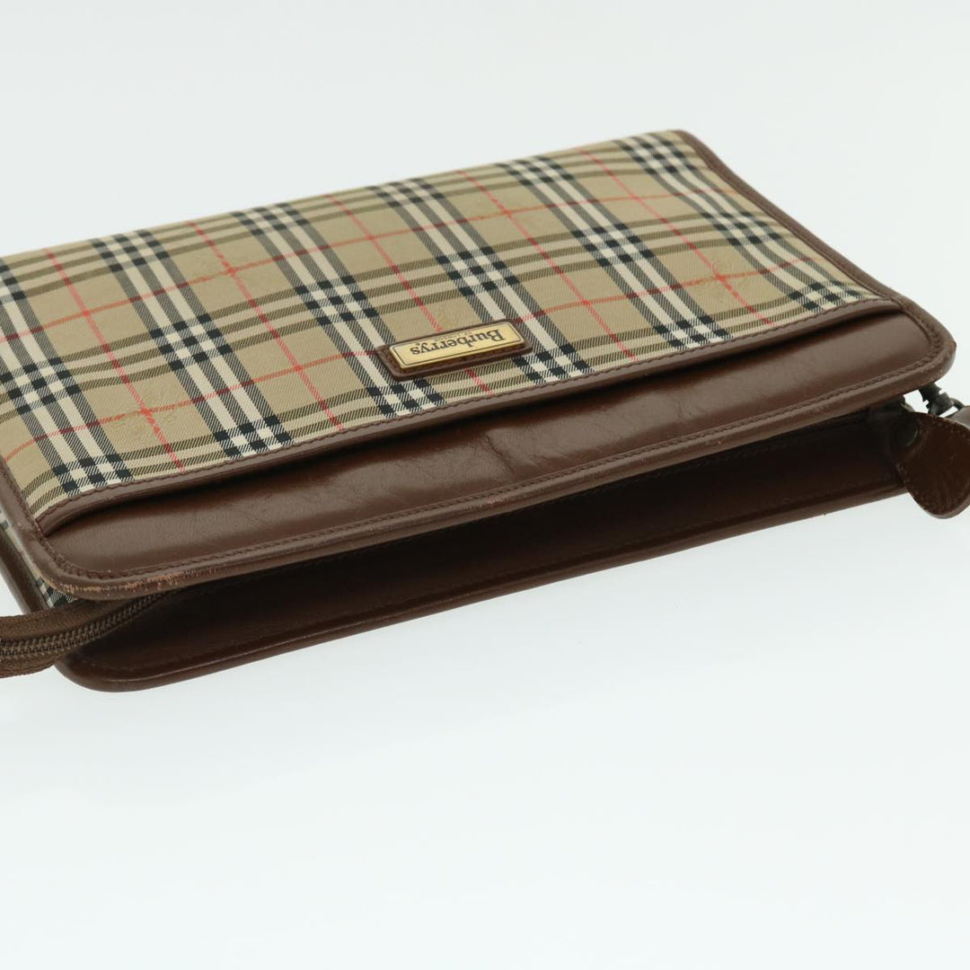 BURBERRYSs Nova Check Clutch Bag Canvas Leather Brown Beige Auth bs7696