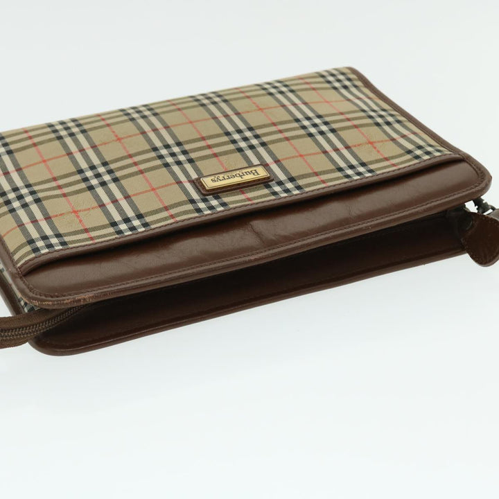 BURBERRYSs Nova Check Clutch Bag Canvas Leather Brown Beige Auth bs7696