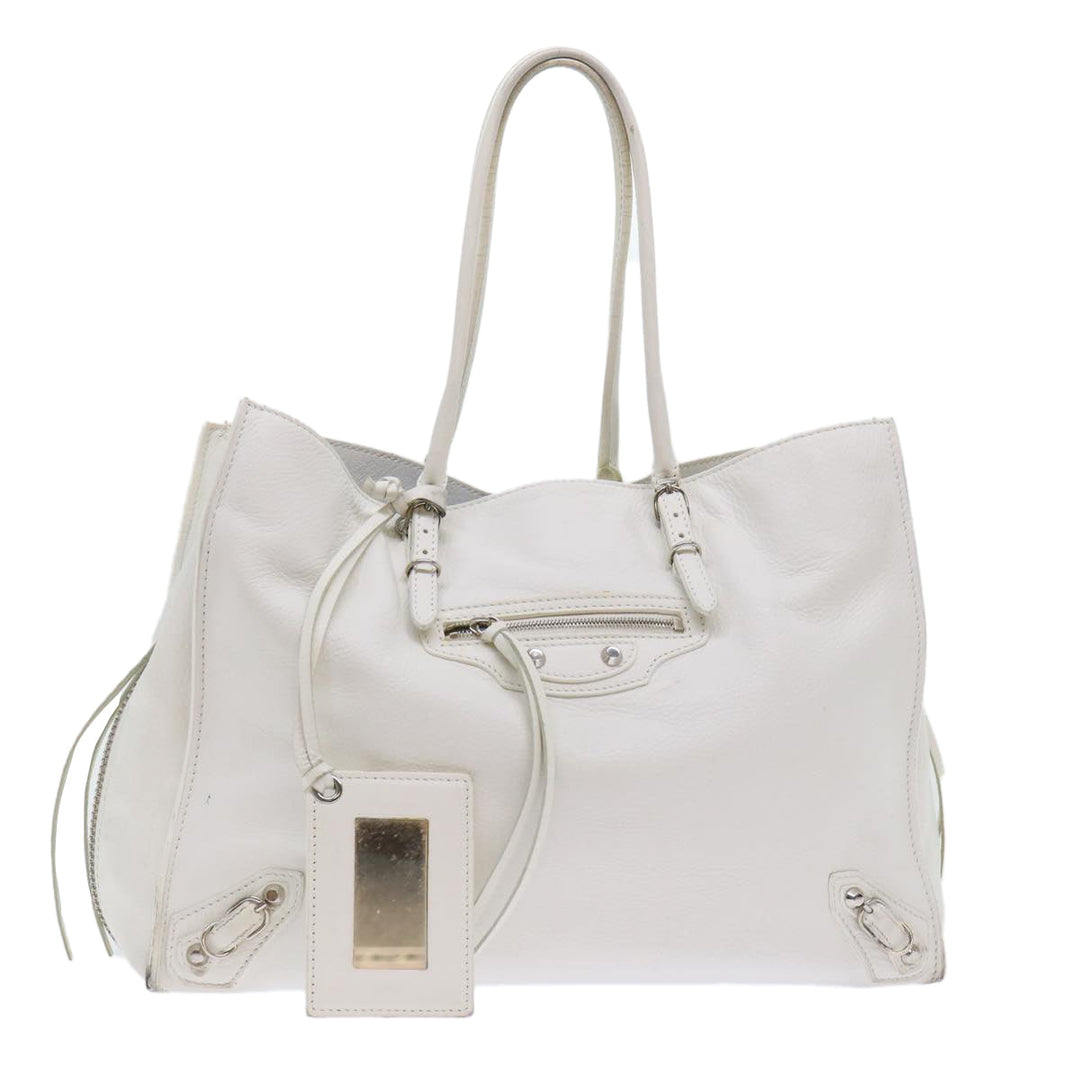 Top Quality Balenciaga Paper Hand Bag Leather White 432596 Auth bs7729