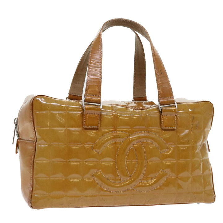 Top Quality Chanel Choco Bar Line Shoulder Bag Patent leather Yellow CC Auth bs7801