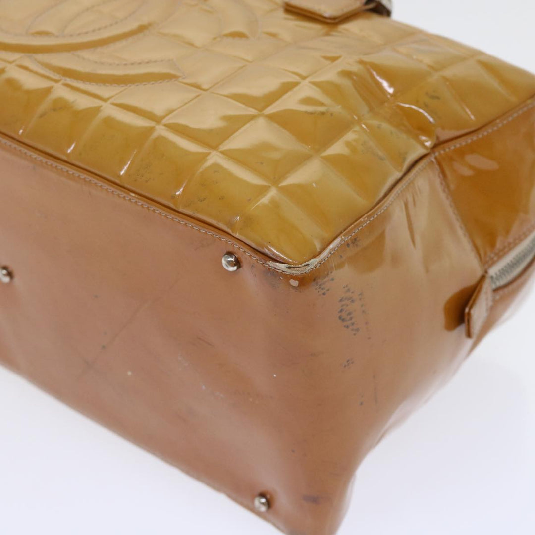 Top Quality Chanel Choco Bar Line Shoulder Bag Patent leather Yellow CC Auth bs7801