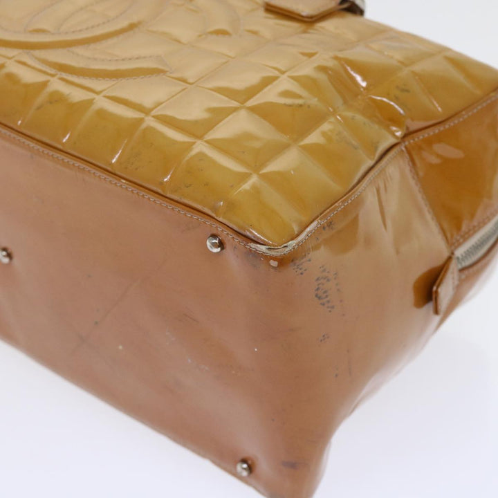 Top Quality Chanel Choco Bar Line Shoulder Bag Patent leather Yellow CC Auth bs7801
