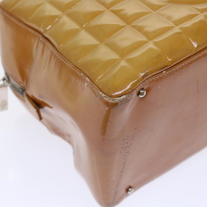 Top Quality Chanel Choco Bar Line Shoulder Bag Patent leather Yellow CC Auth bs7801