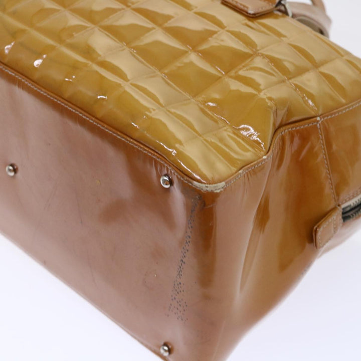 Top Quality Chanel Choco Bar Line Shoulder Bag Patent leather Yellow CC Auth bs7801
