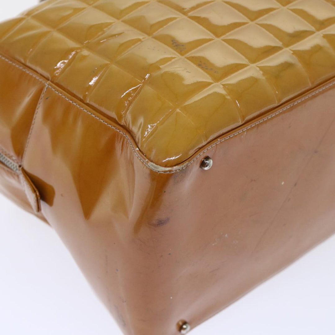 Top Quality Chanel Choco Bar Line Shoulder Bag Patent leather Yellow CC Auth bs7801