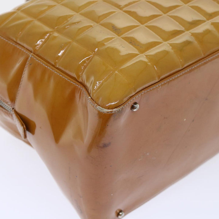 Top Quality Chanel Choco Bar Line Shoulder Bag Patent leather Yellow CC Auth bs7801