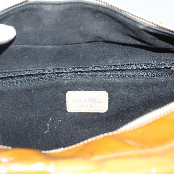 Top Quality Chanel Choco Bar Line Shoulder Bag Patent leather Yellow CC Auth bs7801