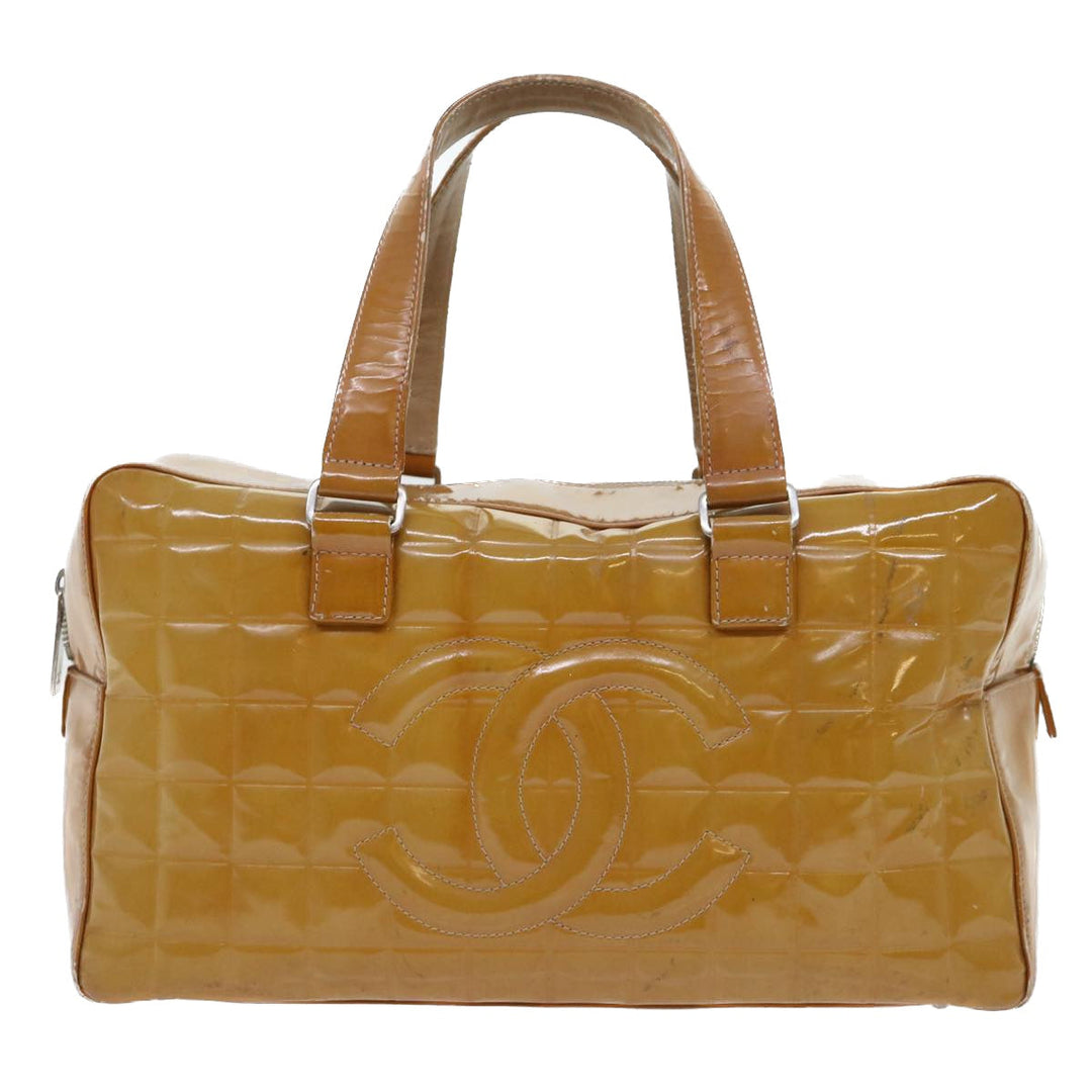 Top Quality Chanel Choco Bar Line Shoulder Bag Patent leather Yellow CC Auth bs7801