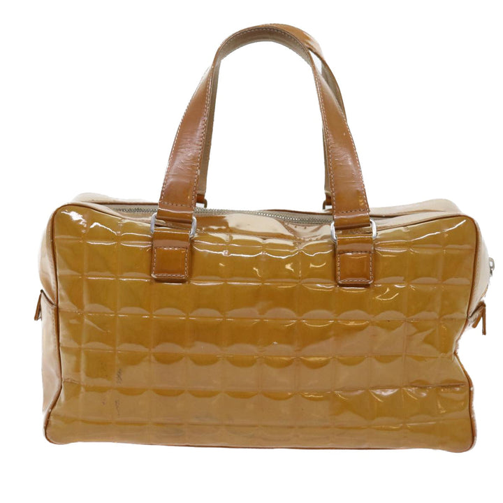 Top Quality Chanel Choco Bar Line Shoulder Bag Patent leather Yellow CC Auth bs7801