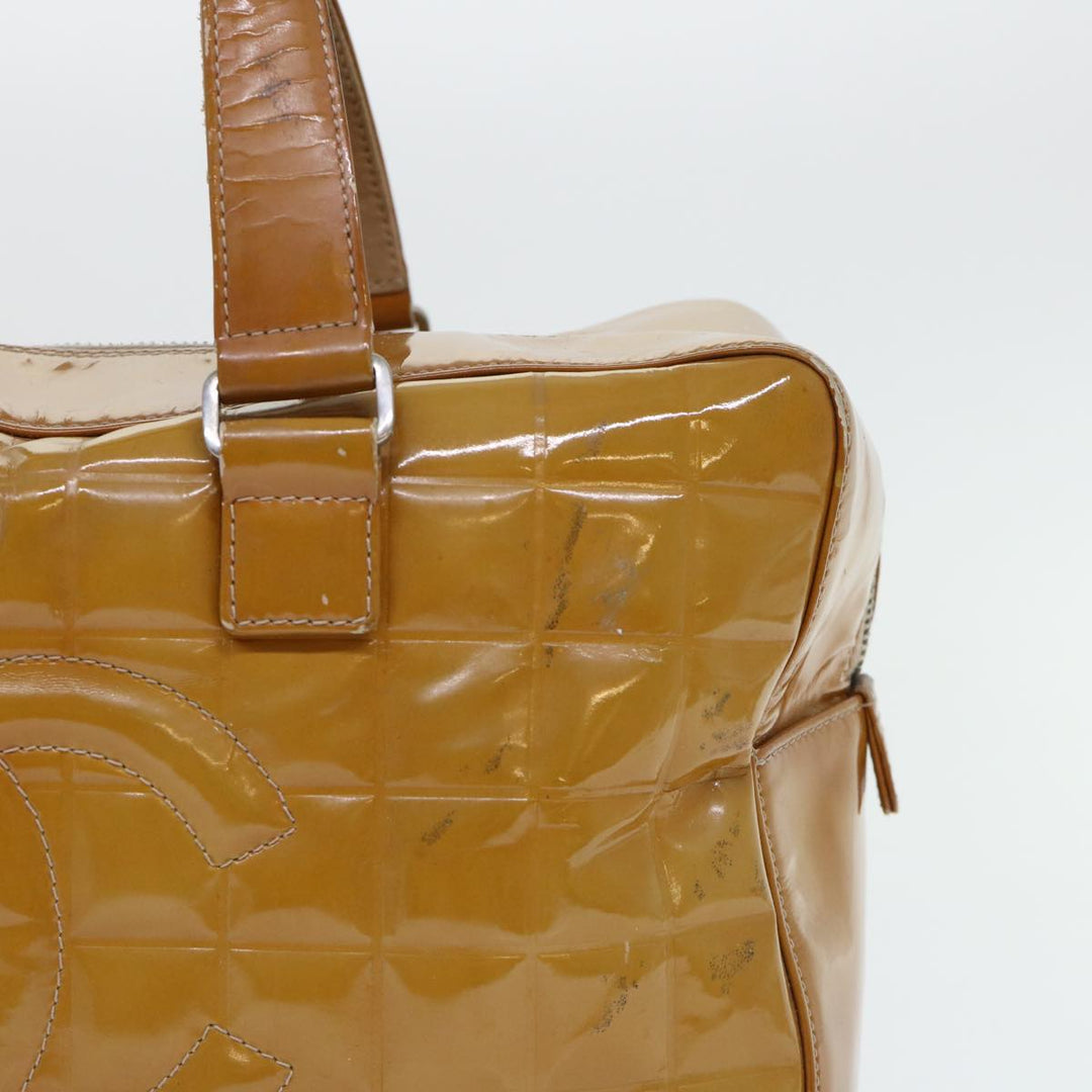 Top Quality Chanel Choco Bar Line Shoulder Bag Patent leather Yellow CC Auth bs7801