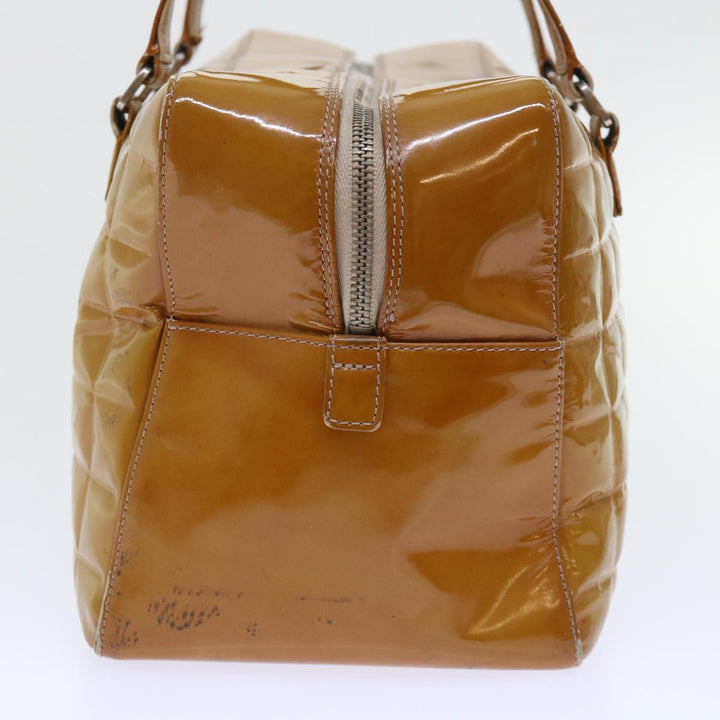 Top Quality Chanel Choco Bar Line Shoulder Bag Patent leather Yellow CC Auth bs7801