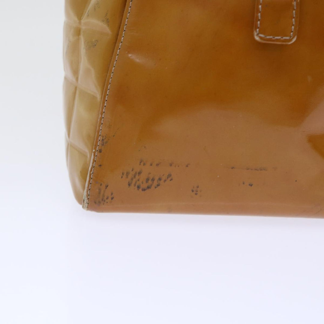Top Quality Chanel Choco Bar Line Shoulder Bag Patent leather Yellow CC Auth bs7801
