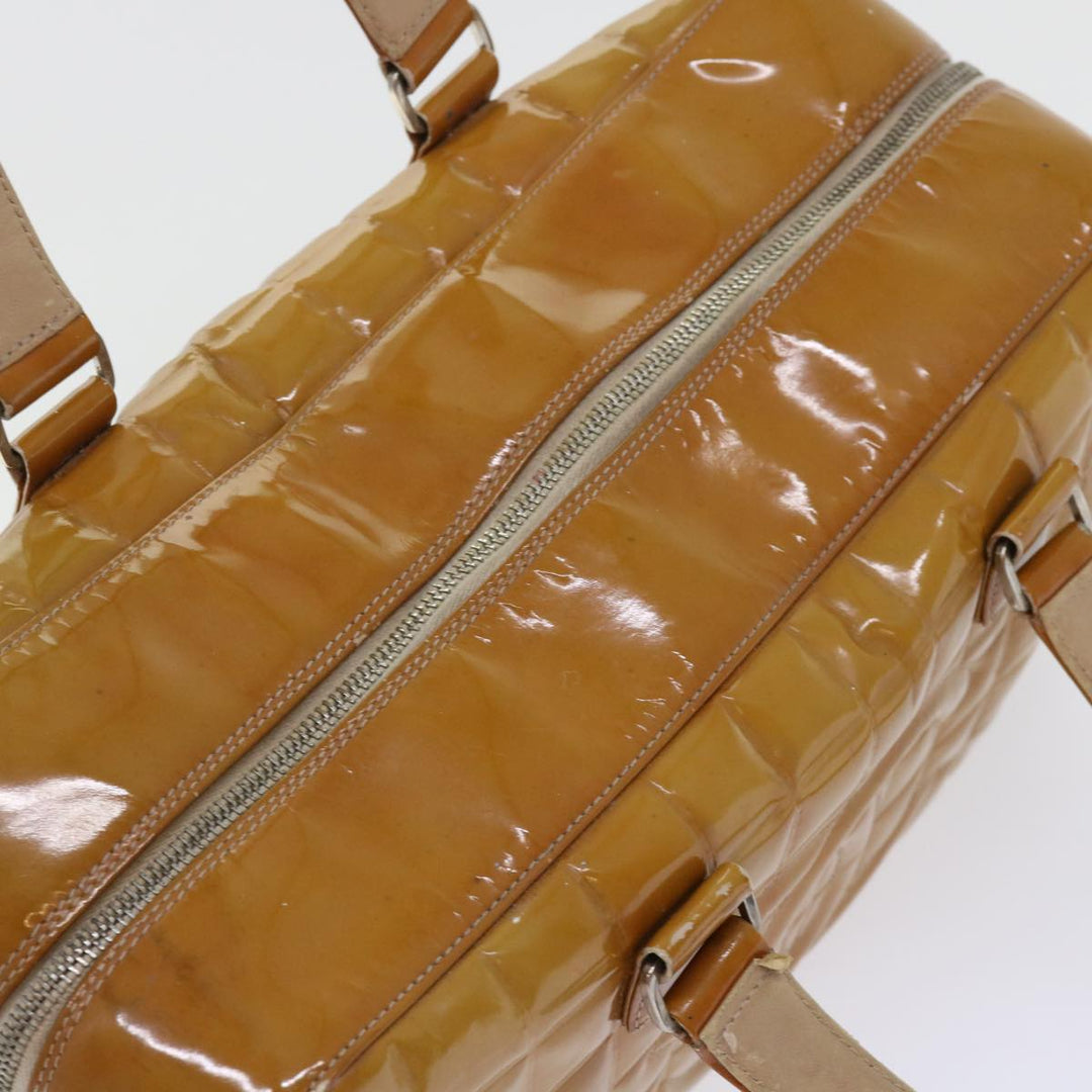 Top Quality Chanel Choco Bar Line Shoulder Bag Patent leather Yellow CC Auth bs7801