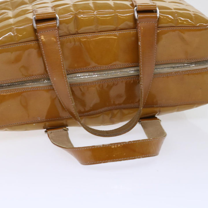 Top Quality Chanel Choco Bar Line Shoulder Bag Patent leather Yellow CC Auth bs7801