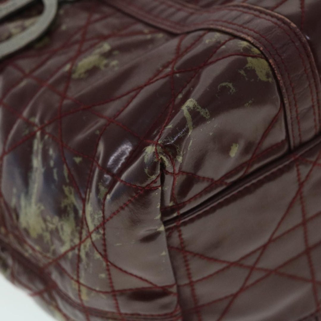 CHRISTIAN Dior Canage Shoulder Bag Patent leather Wine Red Auth bs8029
