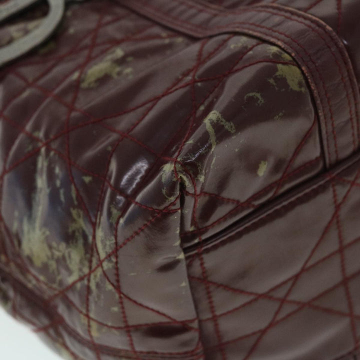CHRISTIAN Dior Canage Shoulder Bag Patent leather Wine Red Auth bs8029