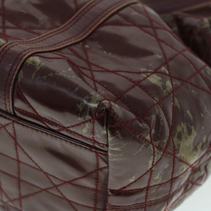CHRISTIAN Dior Canage Shoulder Bag Patent leather Wine Red Auth bs8029