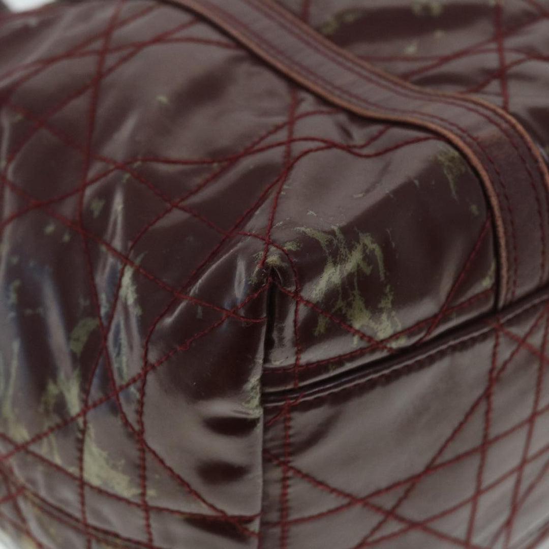 CHRISTIAN Dior Canage Shoulder Bag Patent leather Wine Red Auth bs8029