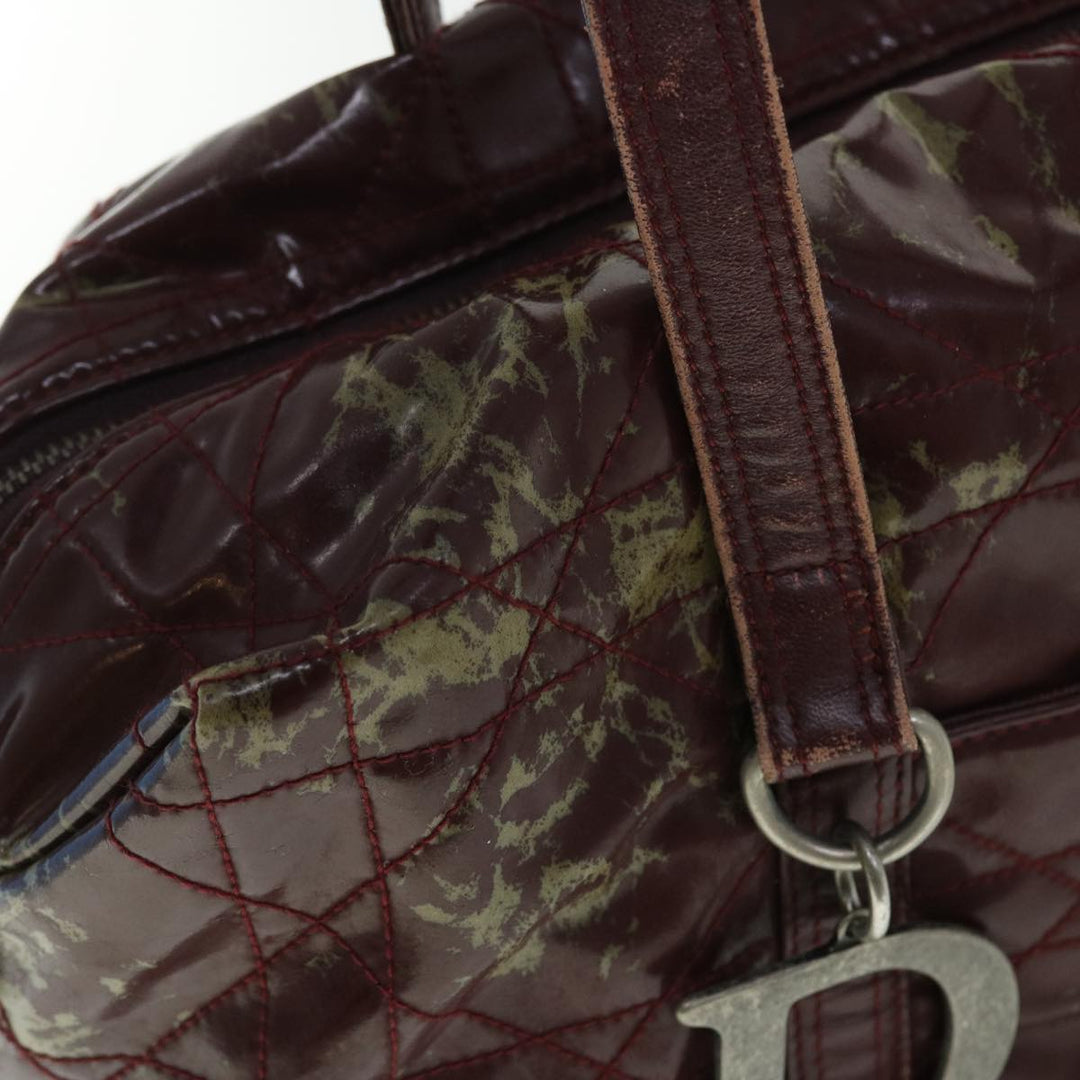 CHRISTIAN Dior Canage Shoulder Bag Patent leather Wine Red Auth bs8029