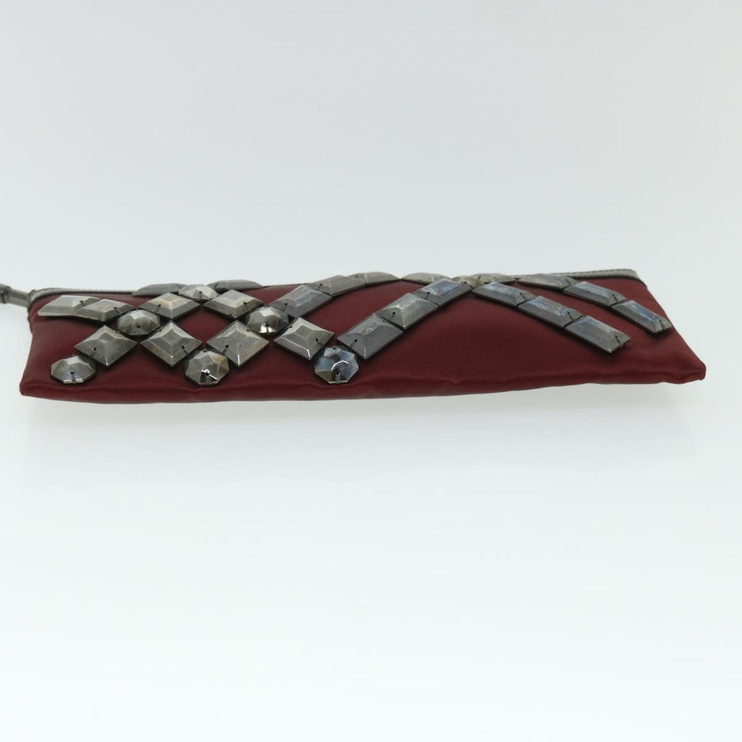 Burberry Clutch Bag Satin Red Auth bs8238