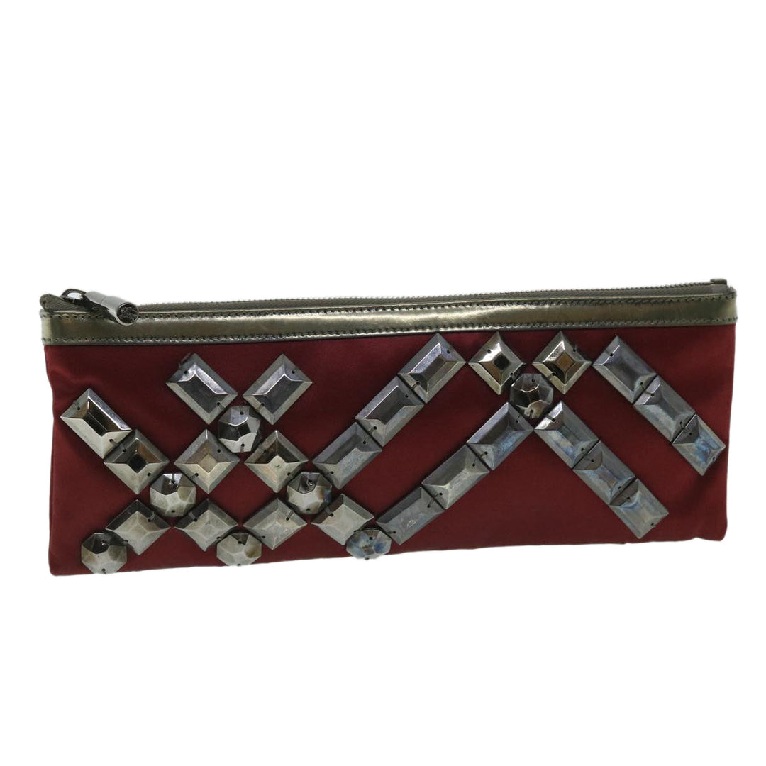 Burberry Clutch Bag Satin Red Auth bs8238