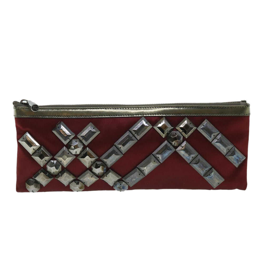 Burberry Clutch Bag Satin Red Auth bs8238