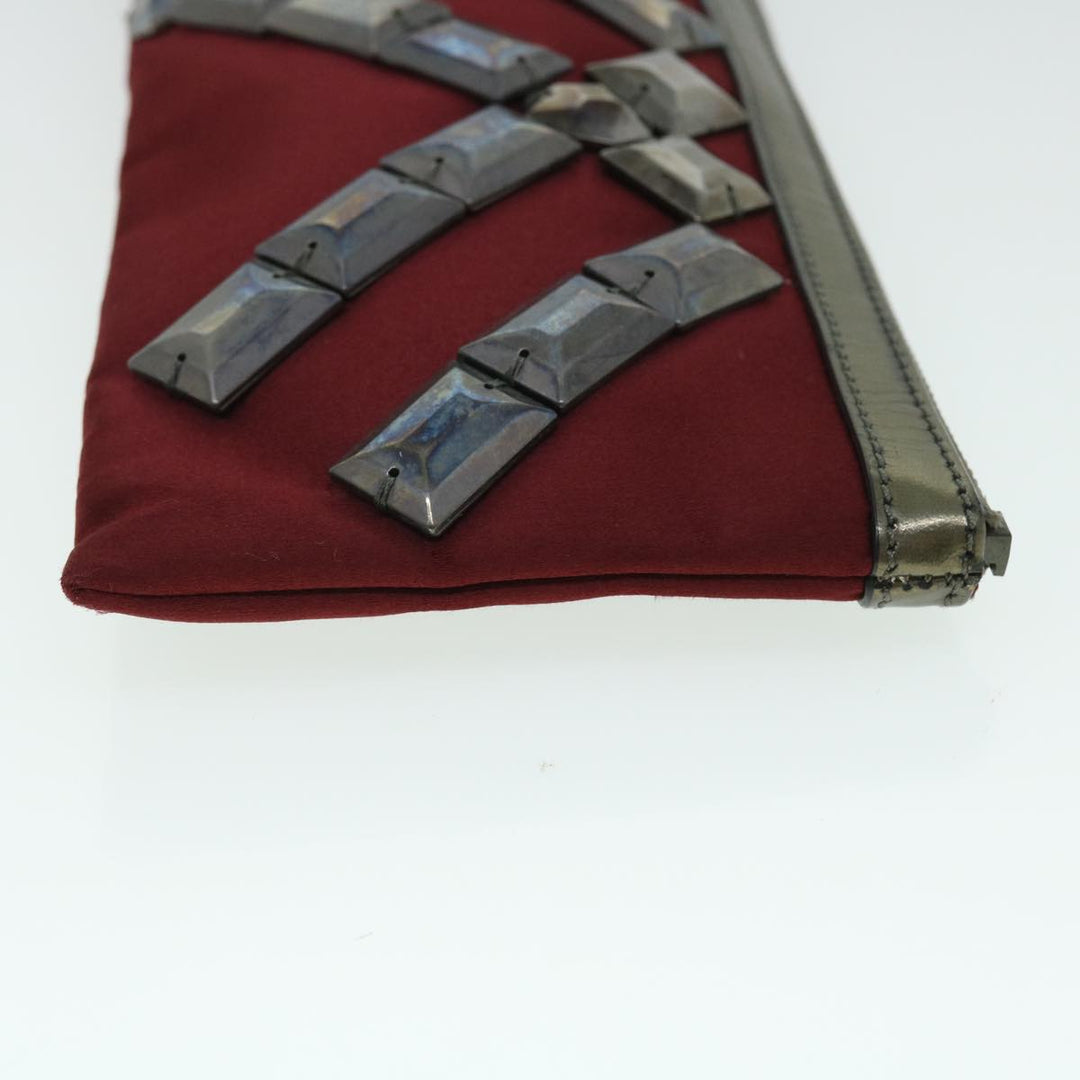 Burberry Clutch Bag Satin Red Auth bs8238