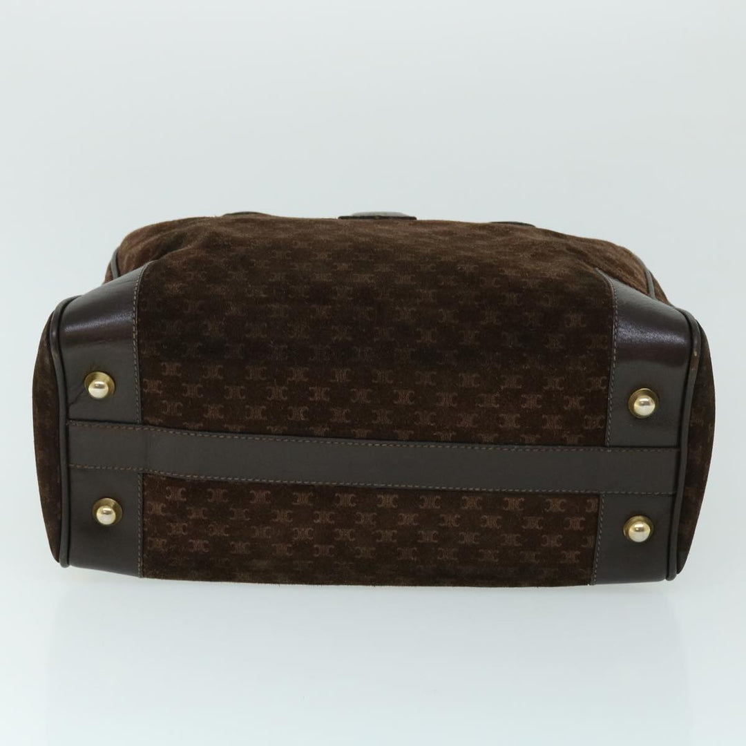 Celine Macadam Canvas Boston Bag Leather Brown  8433