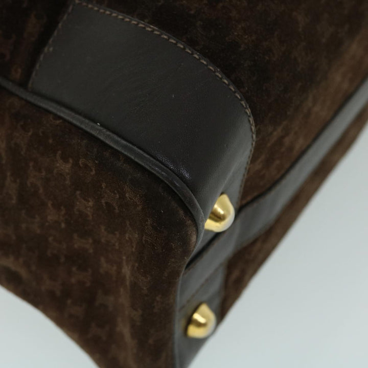 Celine Macadam Canvas Boston Bag Leather Brown  8433