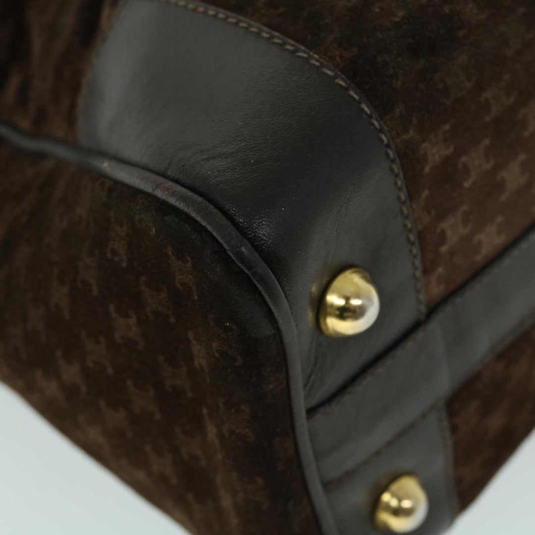Celine Macadam Canvas Boston Bag Leather Brown  8433