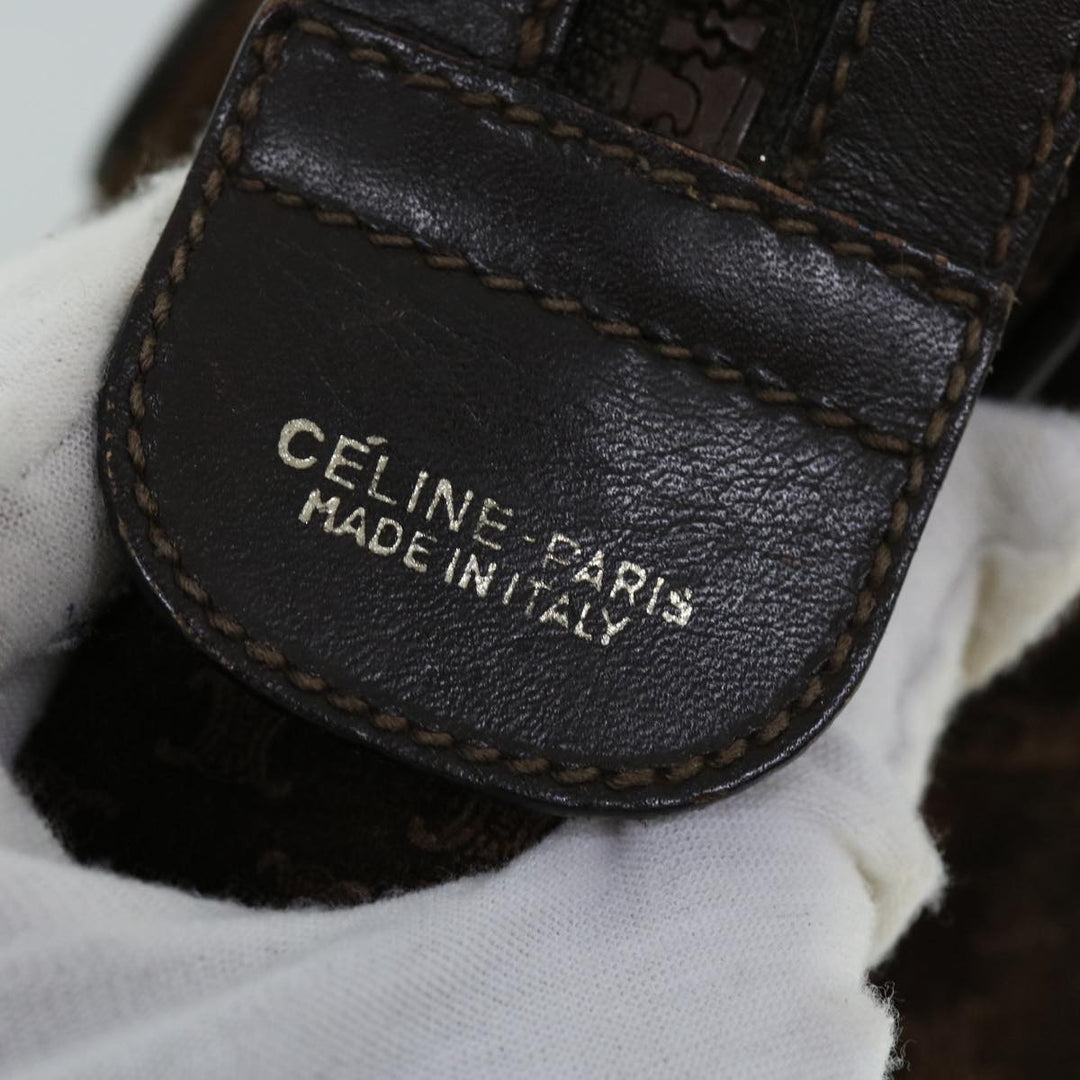 Celine Macadam Canvas Boston Bag Leather Brown  8433