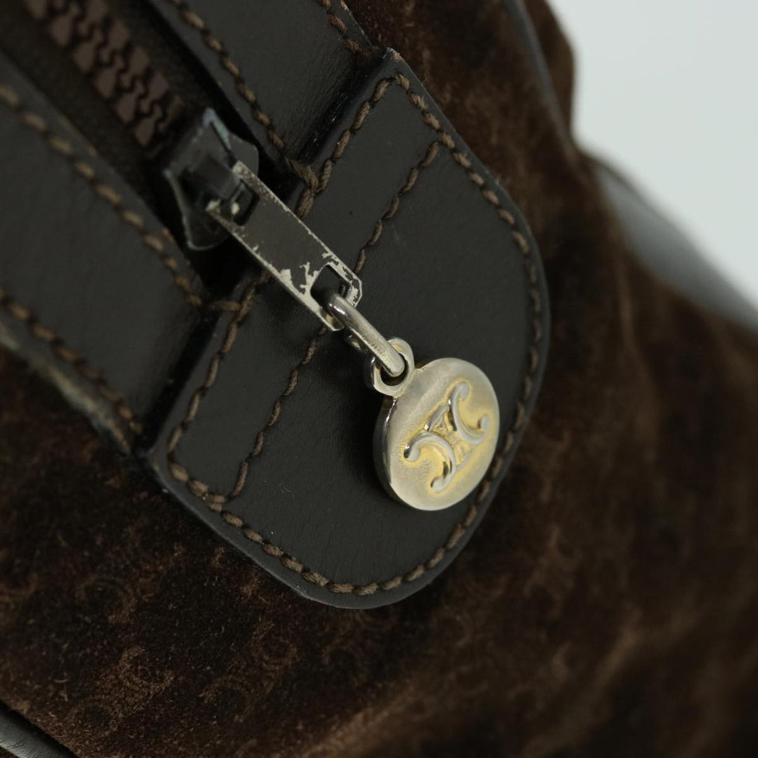 Celine Macadam Canvas Boston Bag Leather Brown  8433