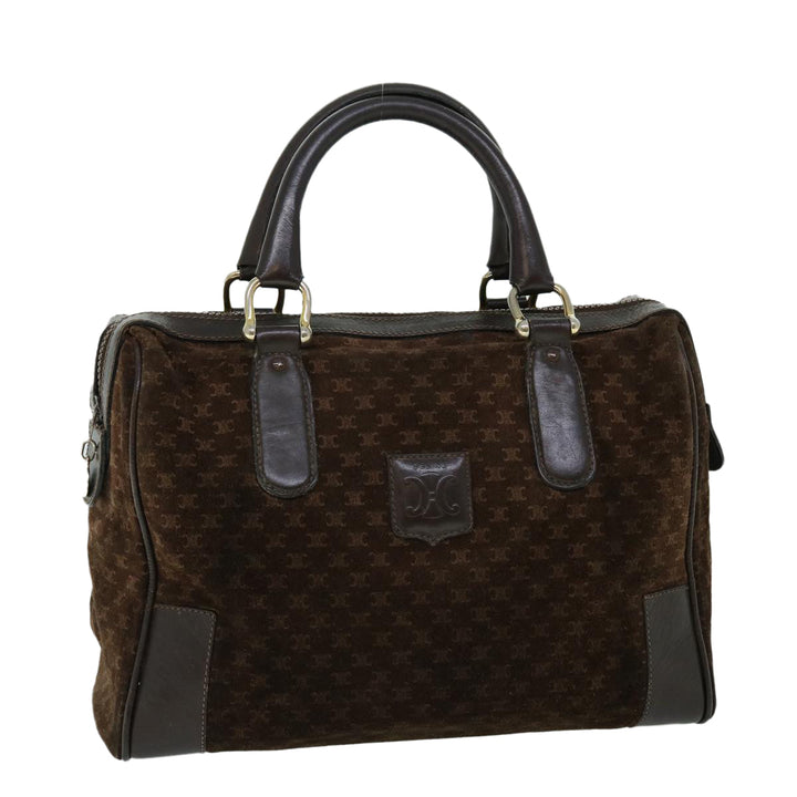 Celine Macadam Canvas Boston Bag Leather Brown  8433