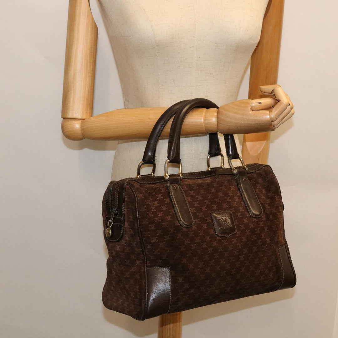 Celine Macadam Canvas Boston Bag Leather Brown  8433