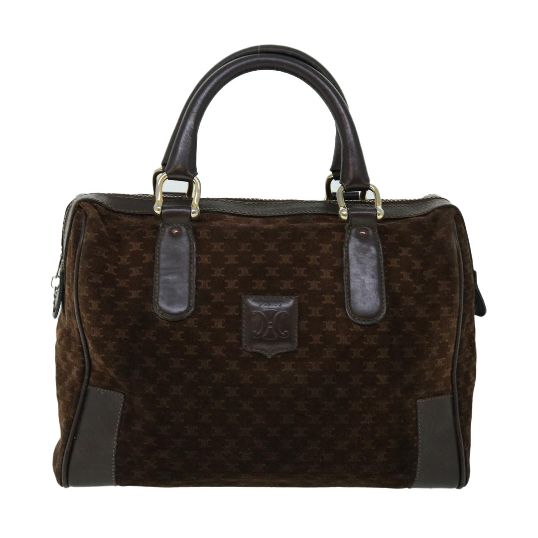 Celine Macadam Canvas Boston Bag Leather Brown  8433