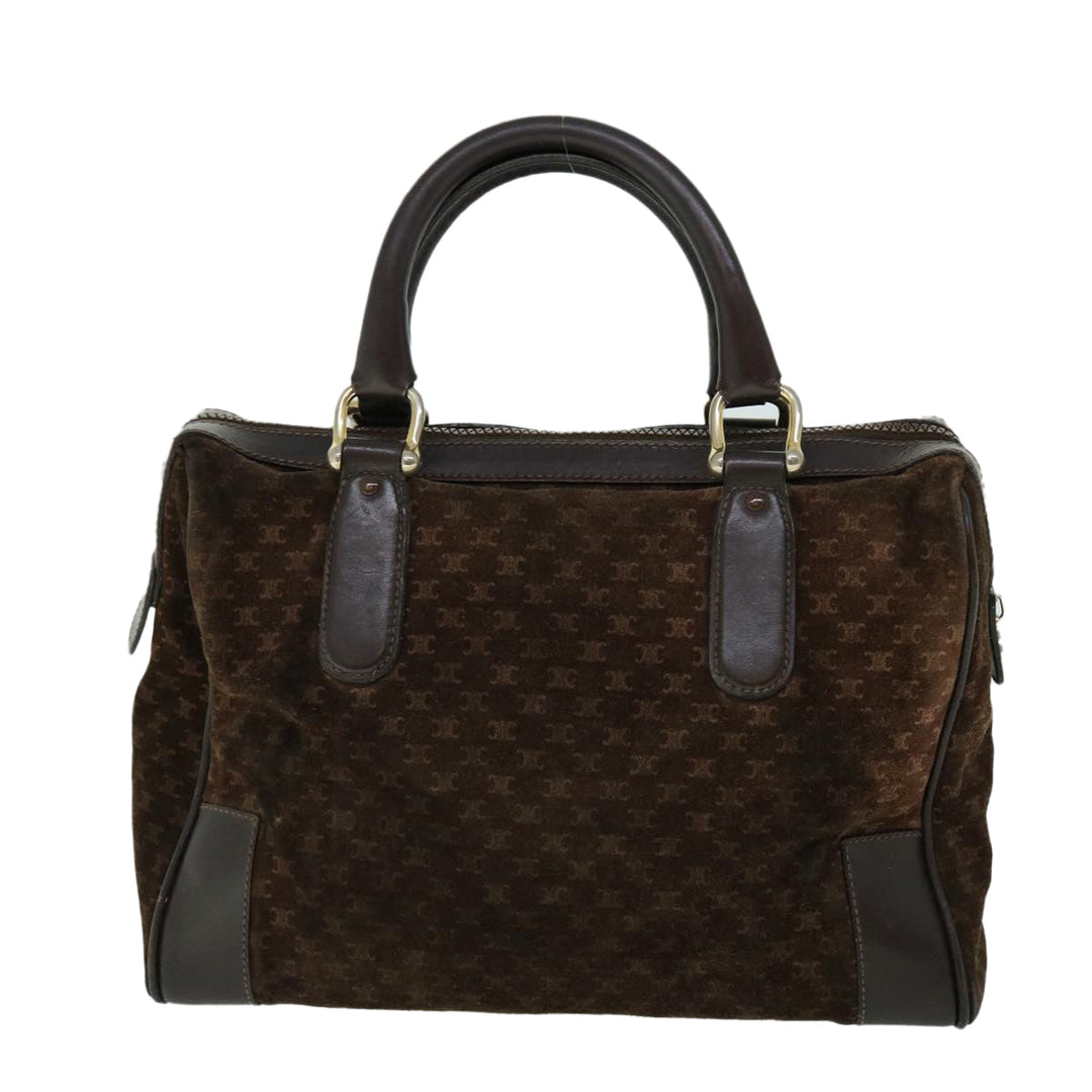 Celine Macadam Canvas Boston Bag Leather Brown  8433