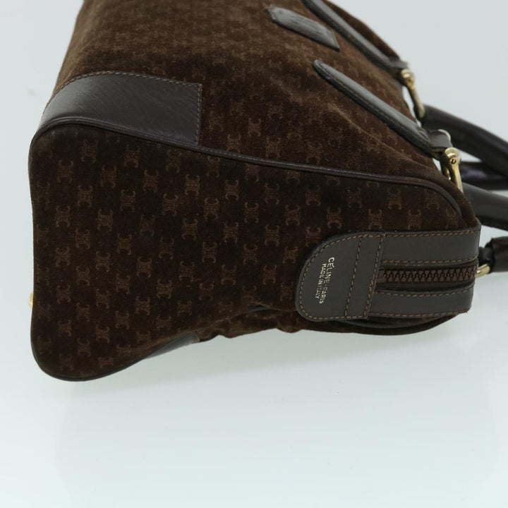 Celine Macadam Canvas Boston Bag Leather Brown  8433