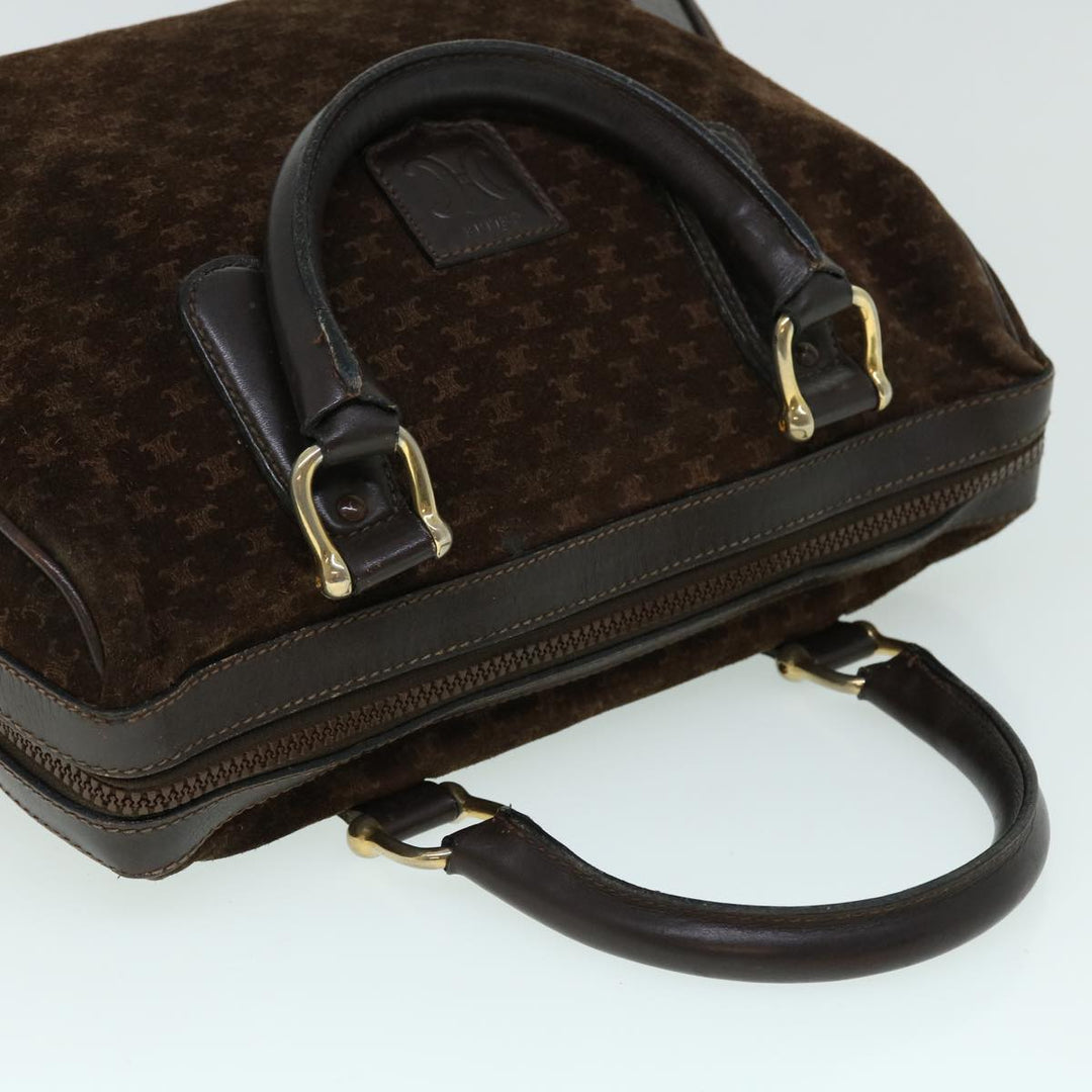Celine Macadam Canvas Boston Bag Leather Brown  8433