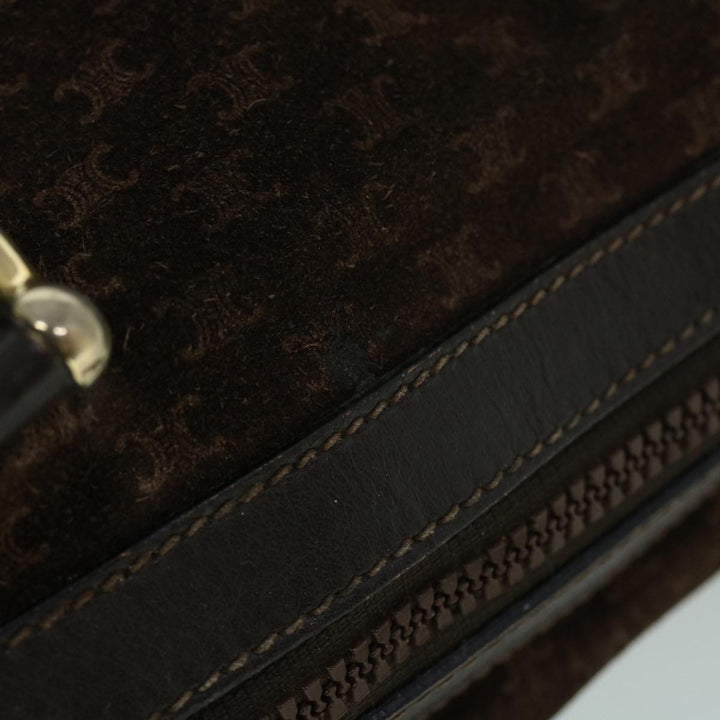 Celine Macadam Canvas Boston Bag Leather Brown  8433