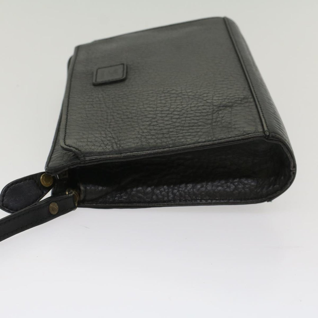 BurberrySs Clutch Bag Leather Black Auth bs8538