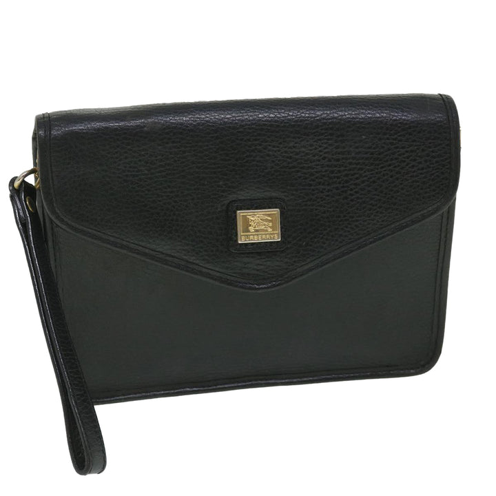BurberrySs Clutch Bag Leather Black Auth bs8730